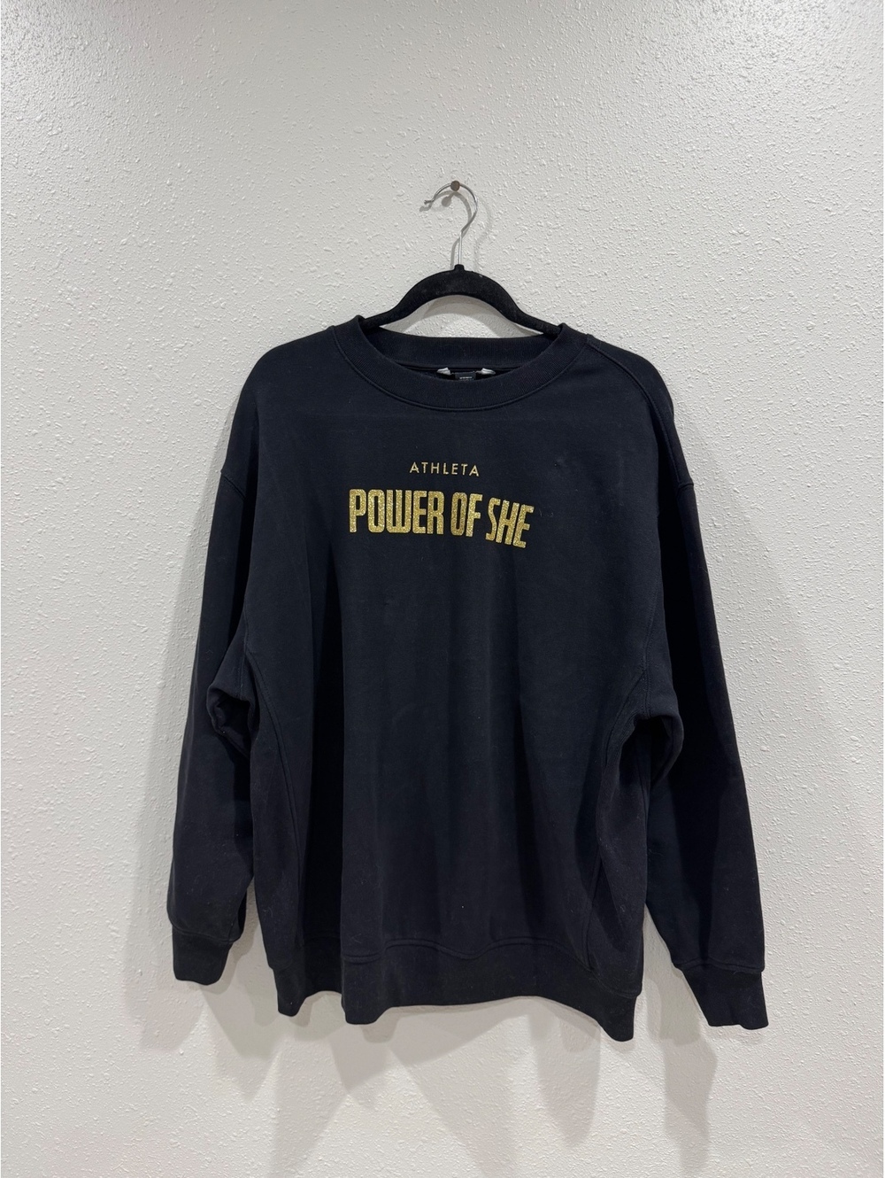 Athleta Power of She Crew Sweatshirt Women’s M Black Gold Embroidered Oversized